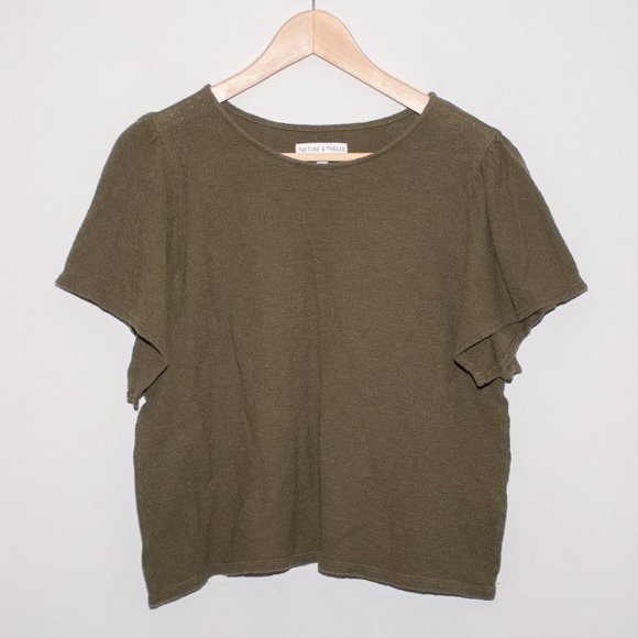 Madewell Texture & Thread Green Flutter Sleeve Top - Picture 1 of 3
